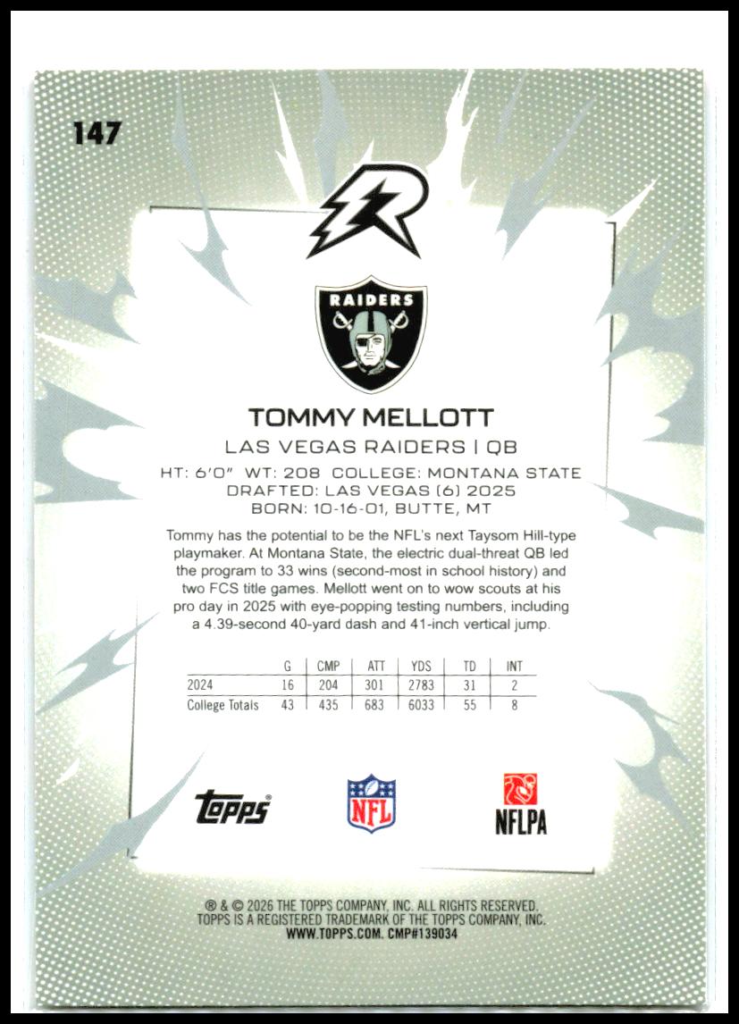 2025 Topps Resurgence Sky Blue & Pink Shock Refractor #147 Tommy Mellott Raiders
