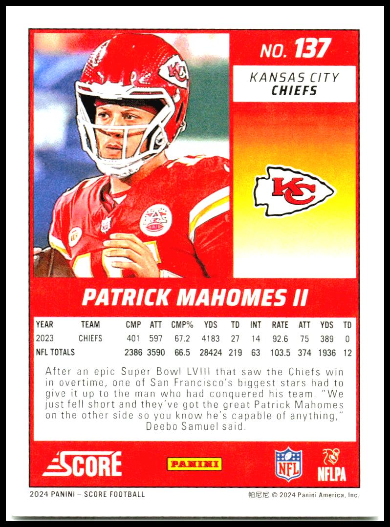 2024 Score #137 Patrick Mahomes II Kansas City Chiefs