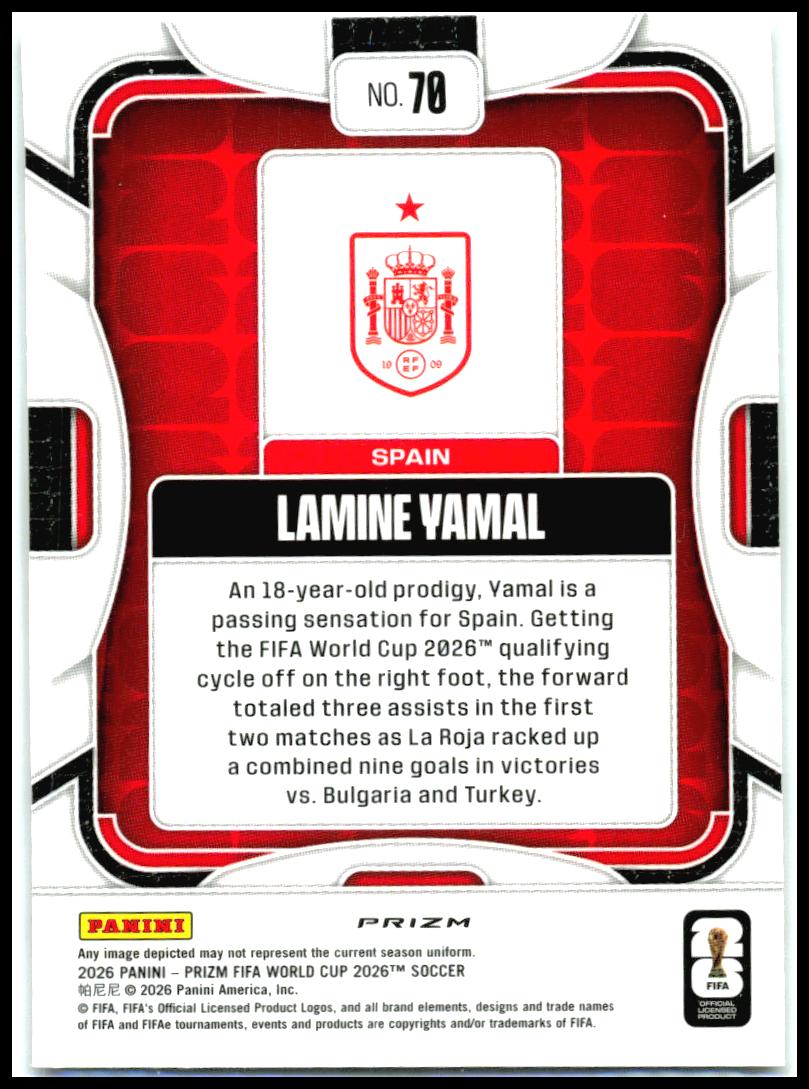 2026 Panini Prizm FIFA World Cup Silver Prizms #70 Lamine Yamal Spain