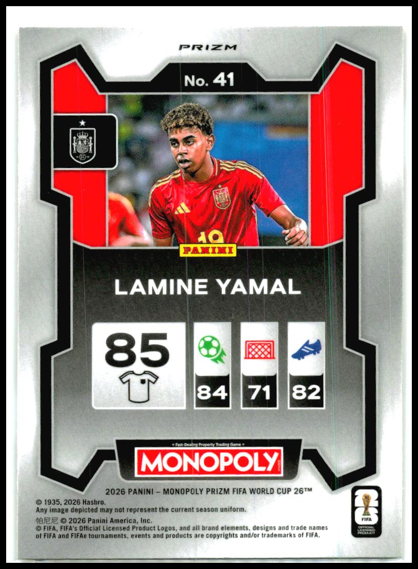 2026 Panini Prizm Monopoly FIFA World Cup Gold Cracked Ice #41 Lamine Yamal