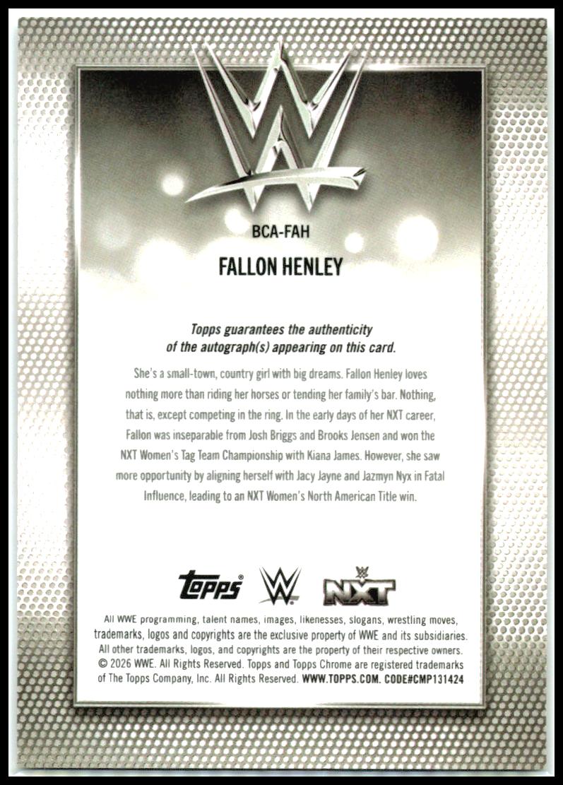 2026 Topps Chrome WWE Orange Auto #/25 #BCA-FAH Fallon Henley AU