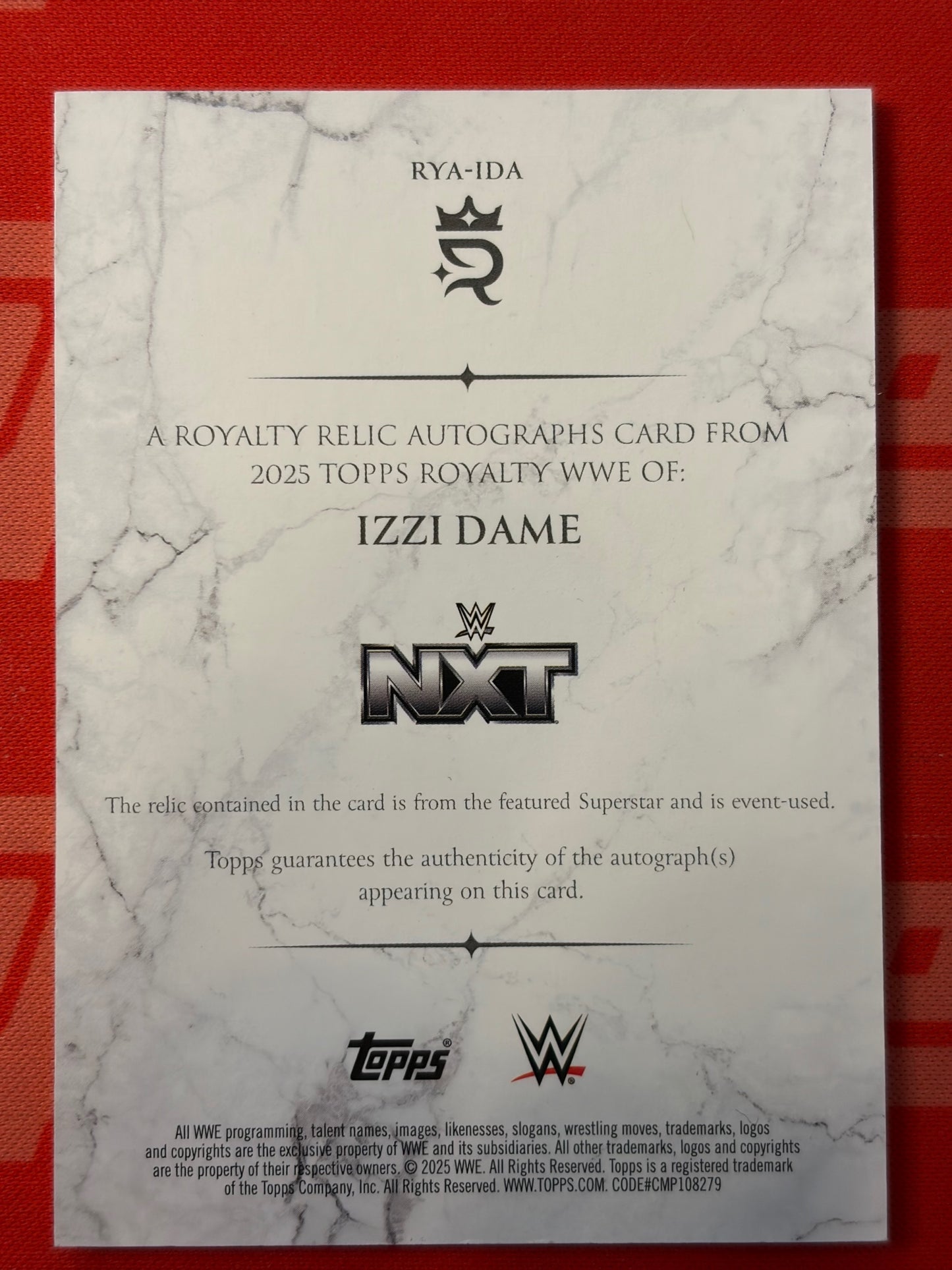 2025 Topps Royalty WWE Royalty Relic Auto Purple #/50 #RYA-IDA Izzi Dame AU