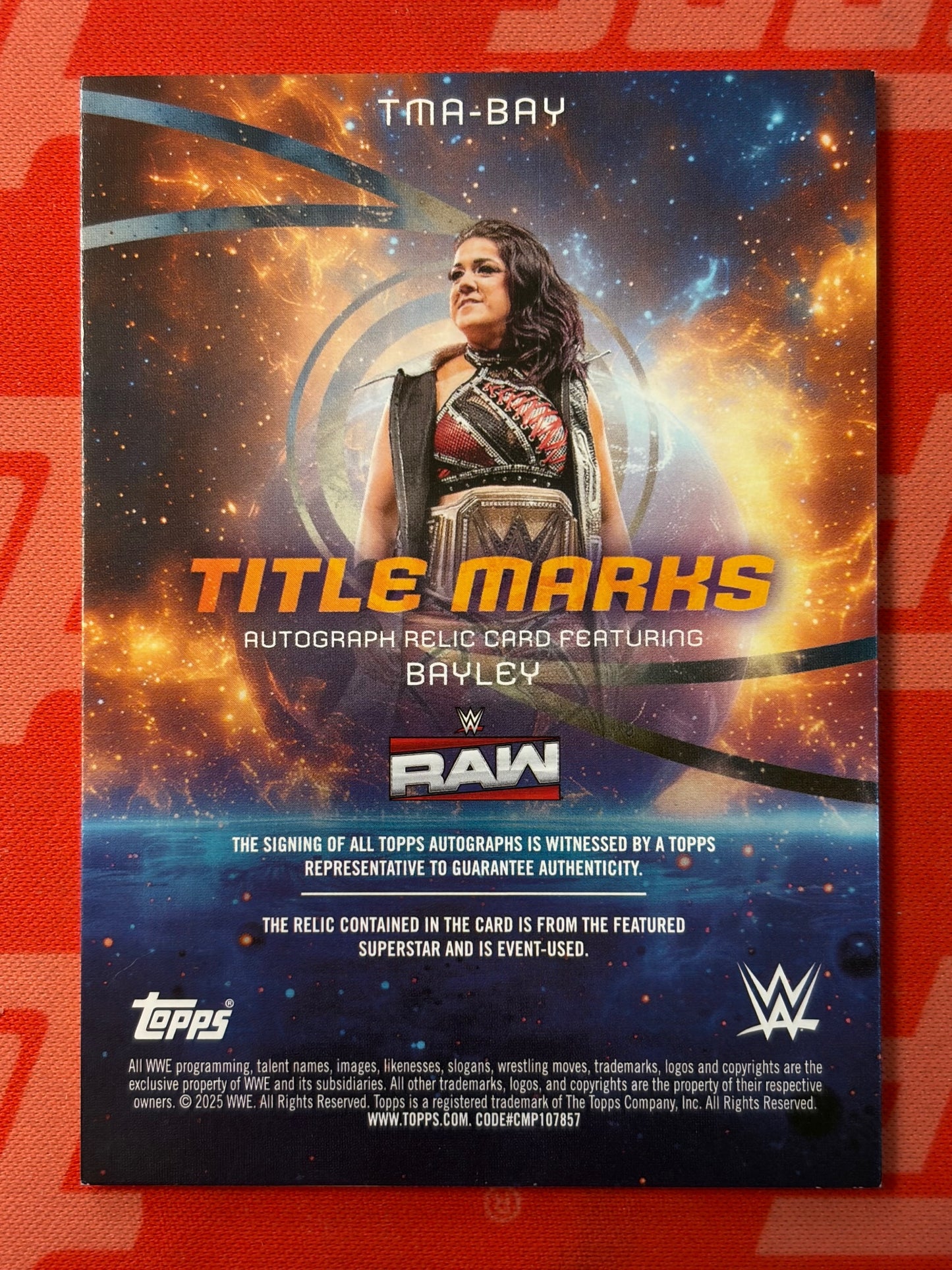 2025 Topps Universe WWE Title Marks Autograph Relic #/99 #TMA-BAY Bayley AU