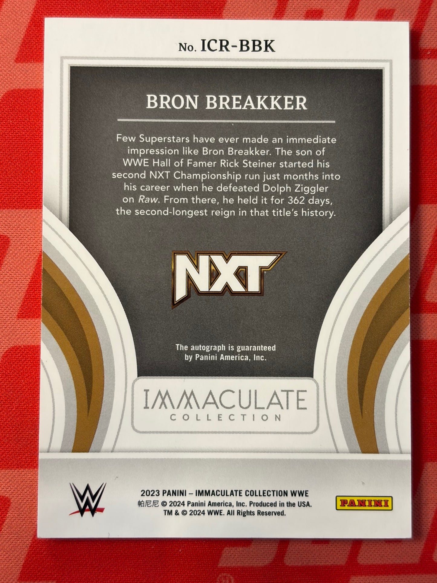 2023 Panini Immaculate WWE Championship Runs Auto #/99 #ICR-BBK Bron Breakker AU