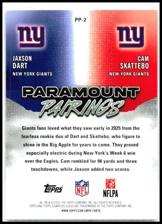 2025 Topps Signature Class Paramount Pairings #PP-2 Skattebo / Dart Giants