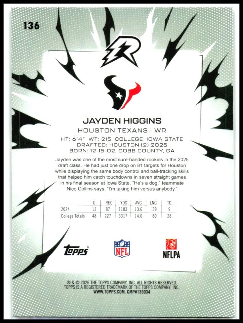 2025 Topps Resurgence Crimson Surge Refractor #136 Jayden Higgins Texans