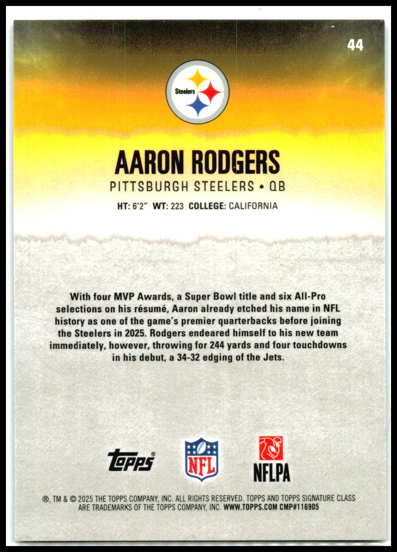 2025 Topps Signature Class Chrome Purple #/100 #44 Aaron Rodgers Steelers