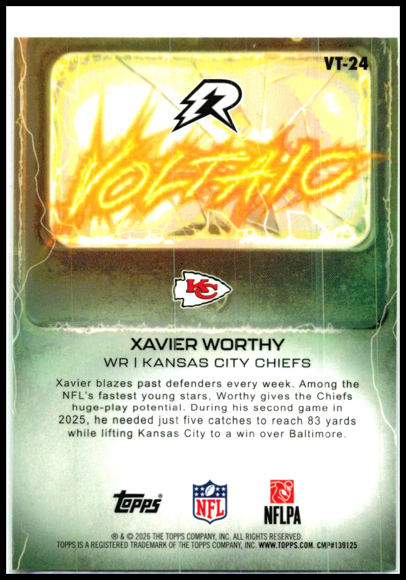2025 Topps Resurgence Voltaic #VT-24 Xavier Worthy Kansas City Chiefs