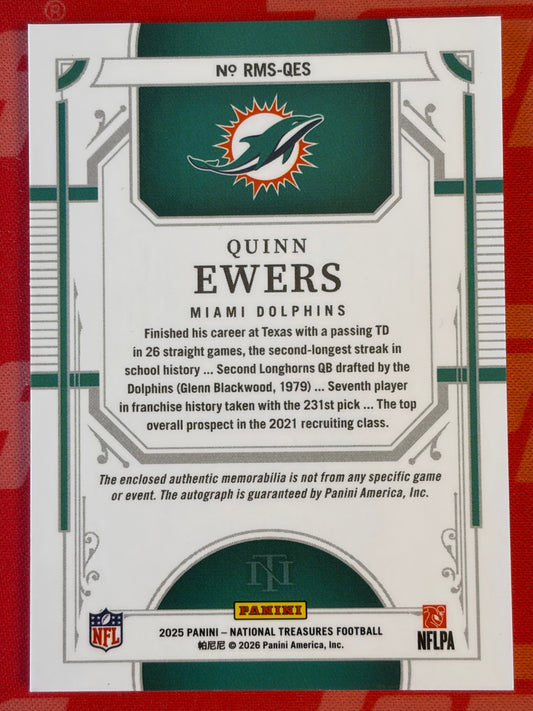 2025 National Treasures Auto Triple Patch #/25 #RMS-QES Quinn Ewers Dolphins