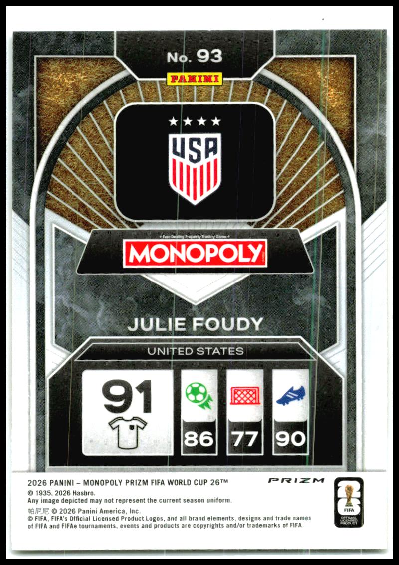 2026 Panini Prizm Monopoly FIFA World Cup Gold Cracked Ice #93 Julie Foudy USA