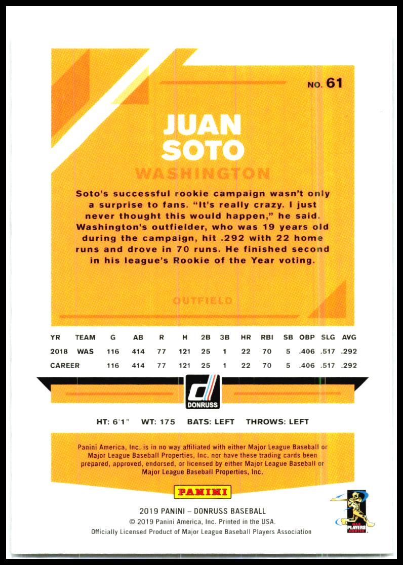 2019 Donruss #61 Juan Soto Washington Nationals