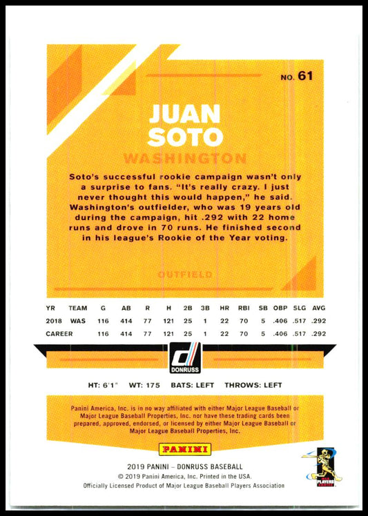 2019 Donruss #61 Juan Soto Washington Nationals