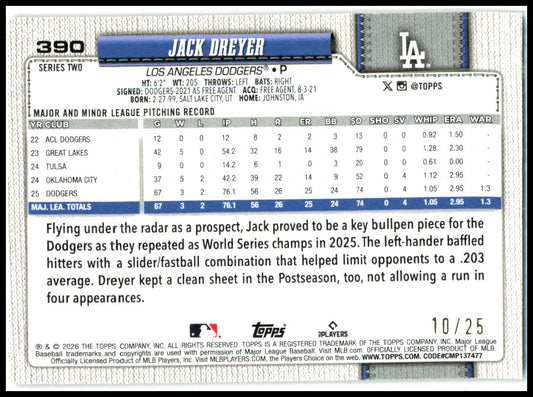 2026 Topps Wood #/25 #390 Jack Dreyer Los Angeles Dodgers