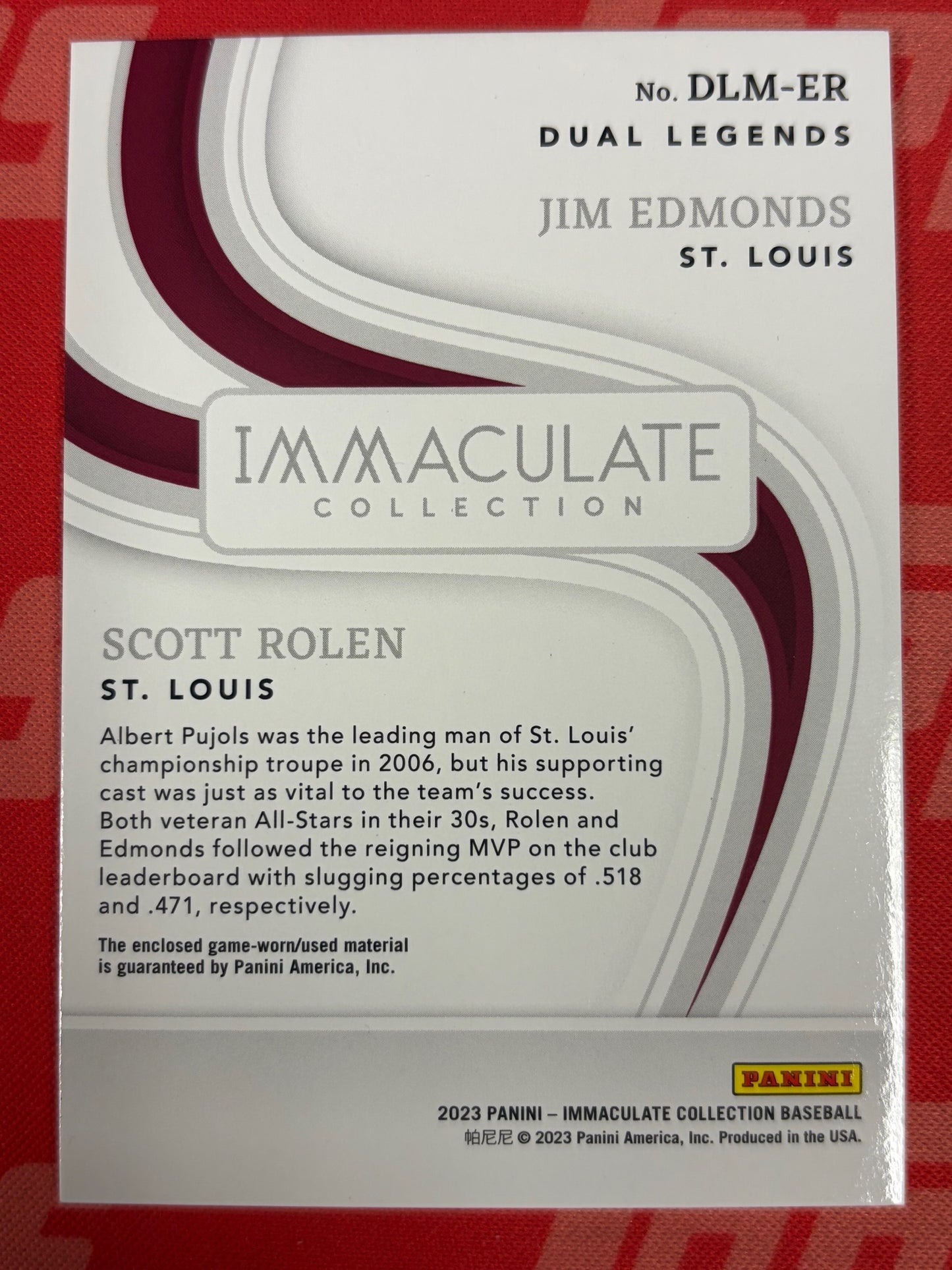 2023 Immaculate Dual Legends Materials #DLM-ER Edmonds / Rolen St. Louis