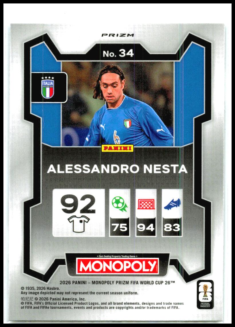 2026 Prizm Monopoly FIFA World Cup Four Corners Blue Wave #34 Alessandro Nesta
