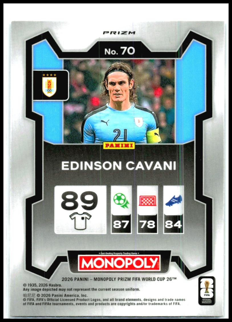 2026 Prizm Monopoly FIFA World Cup Four Corners Blue Wave #70 Edinson Cavani