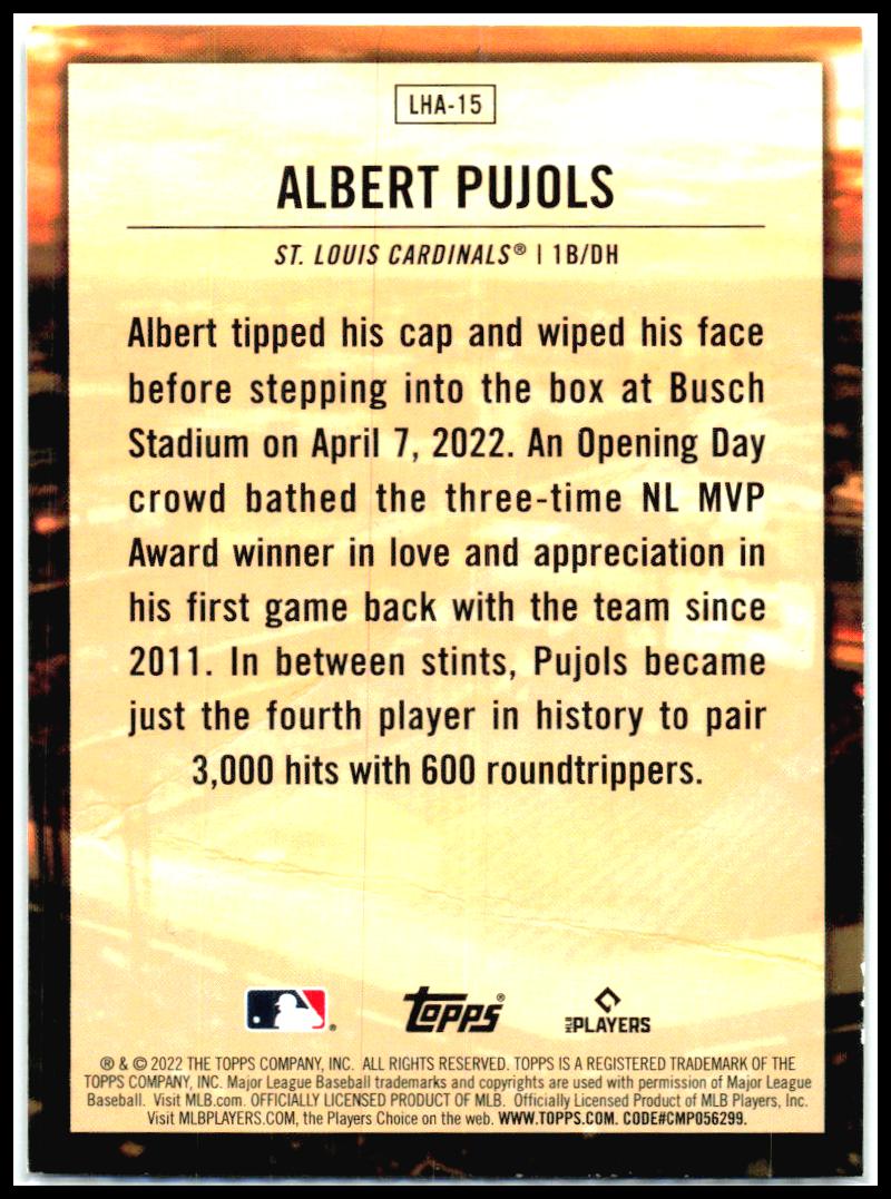 2022 Topps Update Legendary Home Field Advantage #LHA-15 Albert Pujols St. Louis