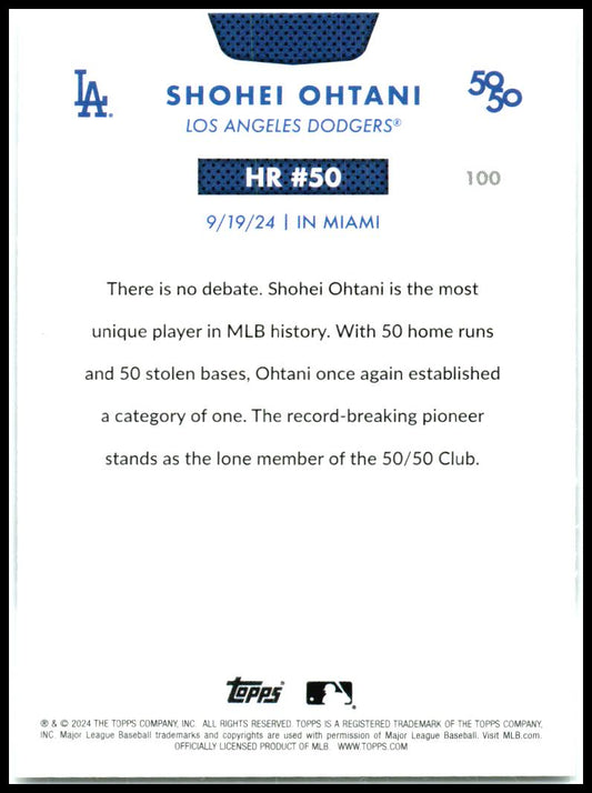 2024 Topps 50/50: Shohei Ohtani #100 Shohei Ohtani Los Angeles Dodgers