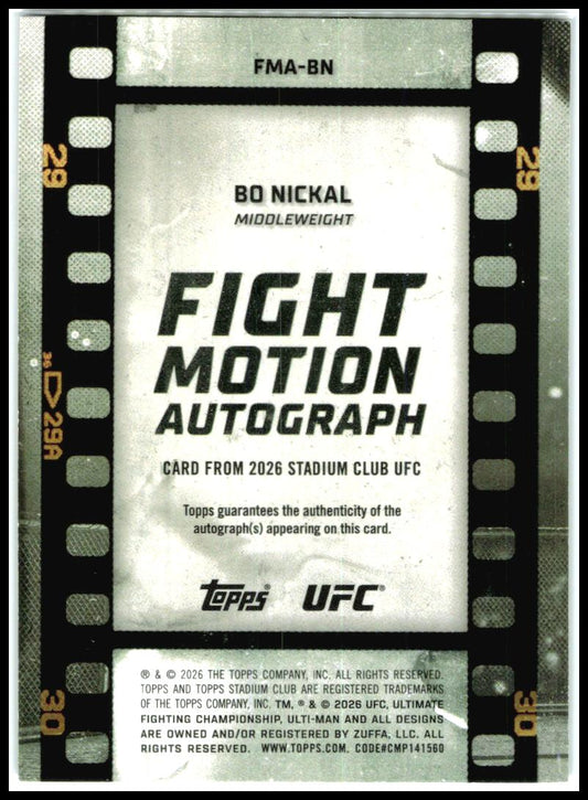 2026 Stadium Club UFC Fight Motion Auto Purple #/25 #FMA-BN Bo Nickal