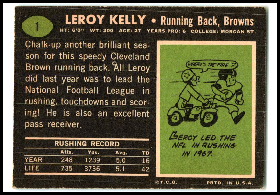 1969 Topps #1 Leroy Kelly Cleveland Browns
