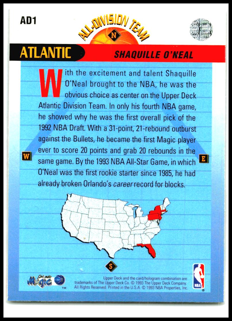 1992-93 Upper Deck #AD1 Shaquille O'Neal Orlando Magic