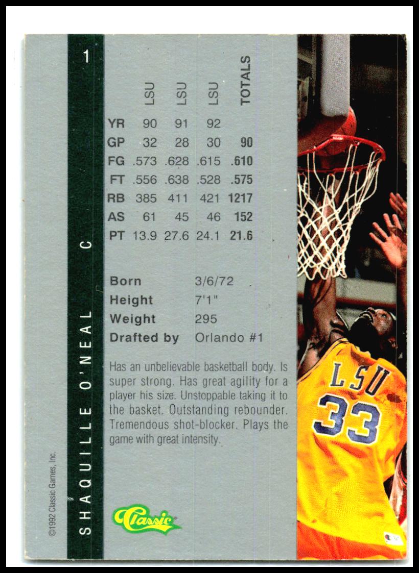 1992 Classic Four Sport #1 Shaquille O'Neal