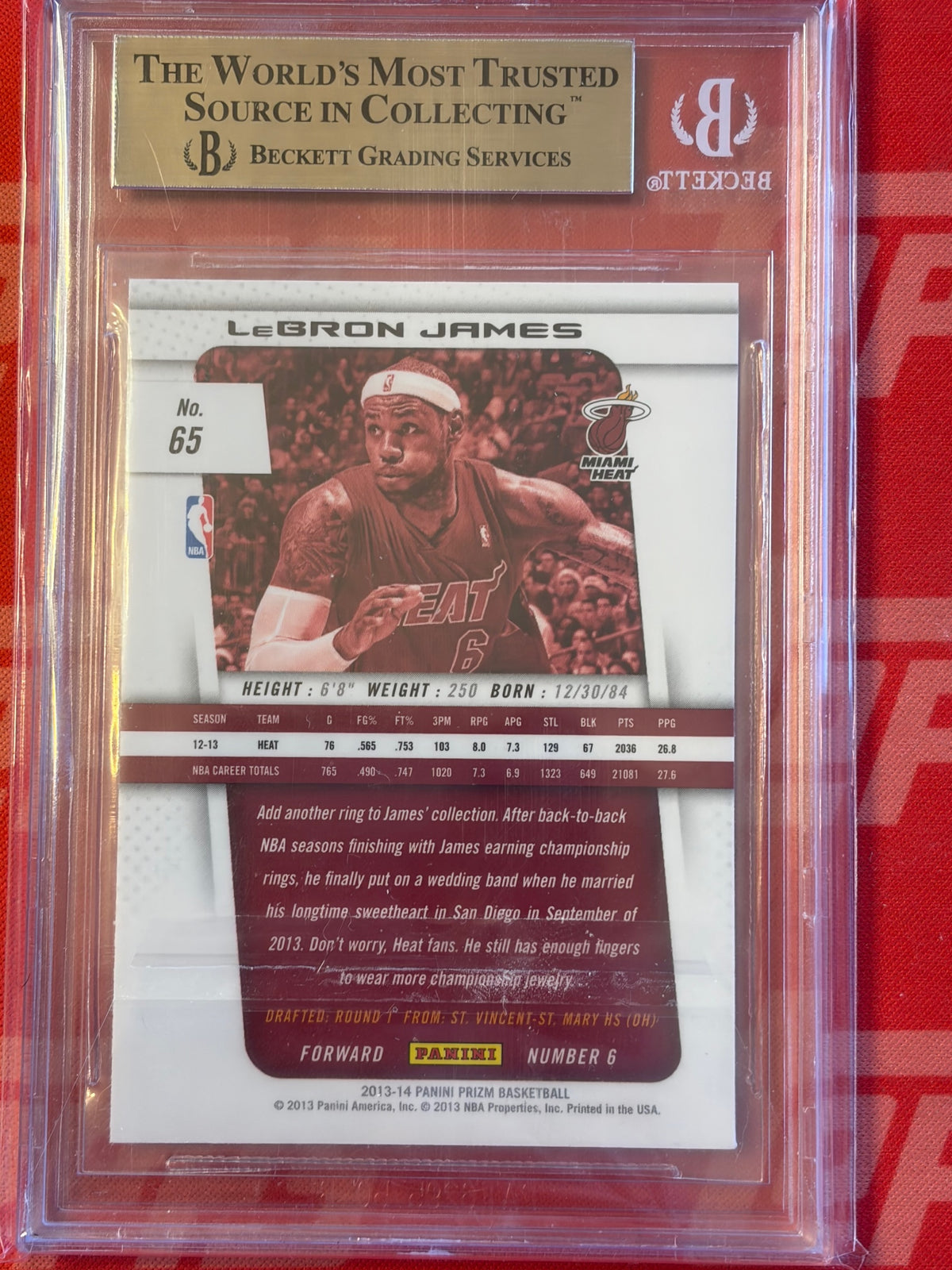 2013-14 Panini Prizm #65 LeBron James Miami Heat BGS 9.5 Gem Mint
