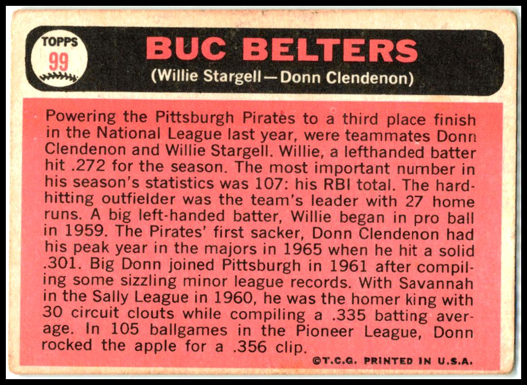 1966 Topps #99 Buc Belters (WillieStargell / Donn Clendenon Pittsburgh Pirates