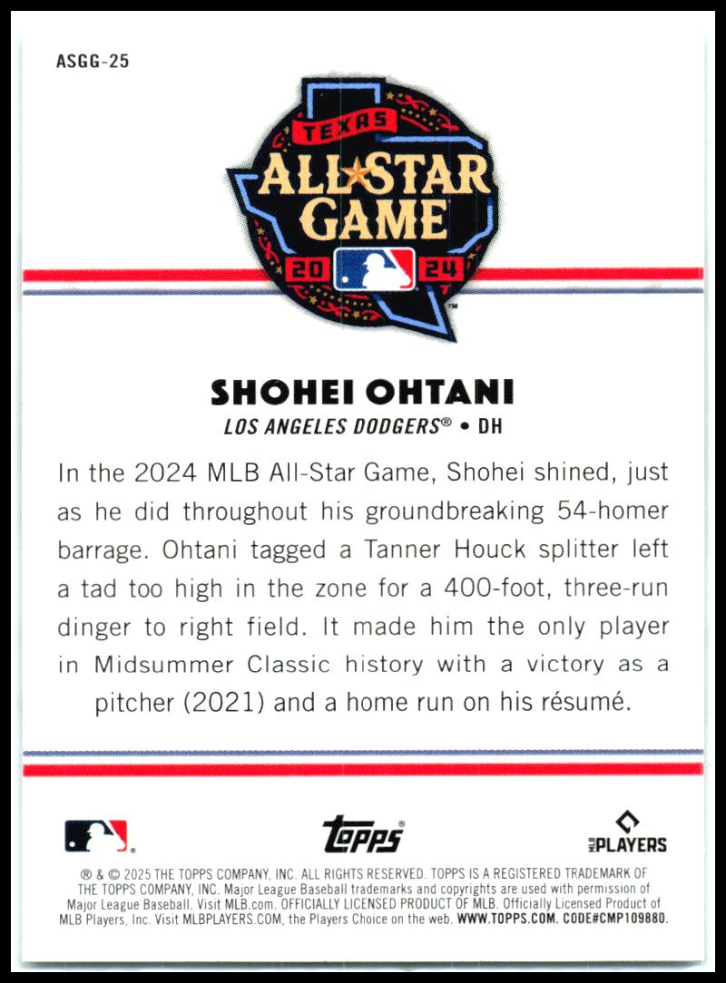 2025 Topps All-Star Game All-Star Game Greats #ASGG-25 Shohei Ohtani Dodgers