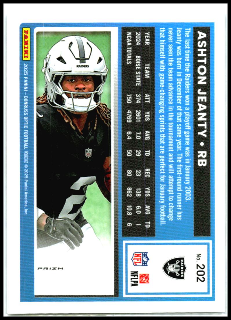 2025 Donruss Optic Stars #202 Ashton Jeanty RC Las Vegas Raiders