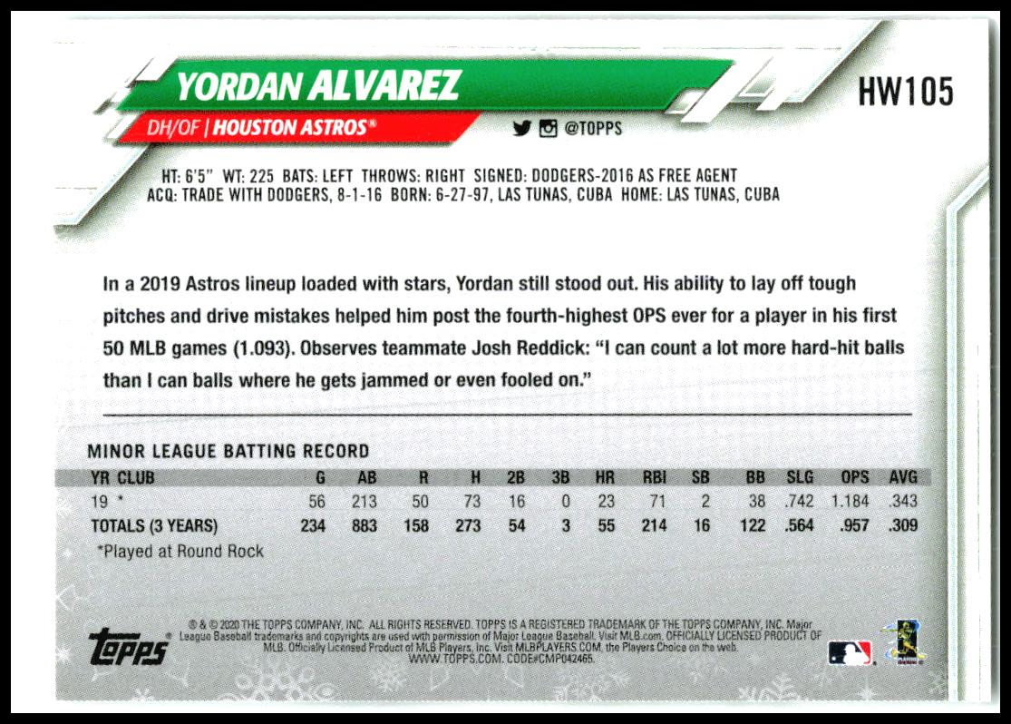 2020 Topps Holiday #HW105 Yordan Alvarez RC Houston Astros
