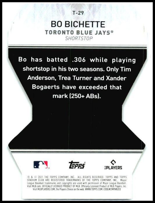 2021 Stadium Club Triumvirates #T-29 Bo Bichette Toronto Blue Jays
