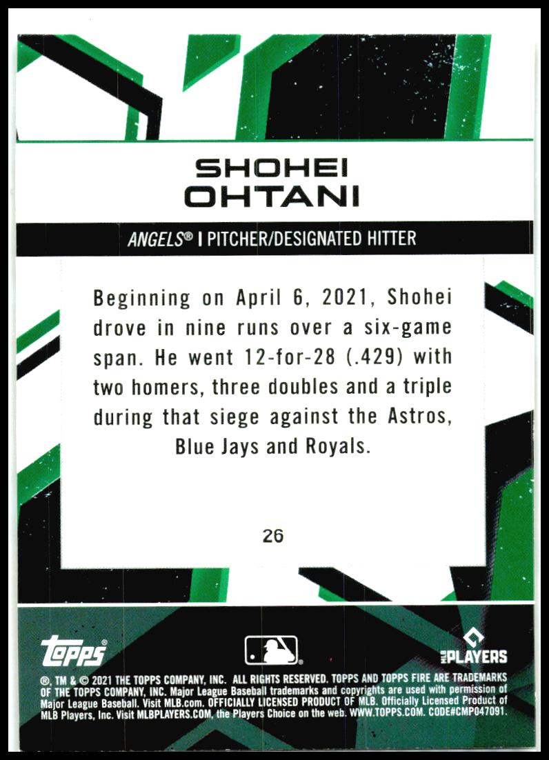 2021 Topps Fire Gold Minted #26 Shohei Ohtani Los Angeles Angels