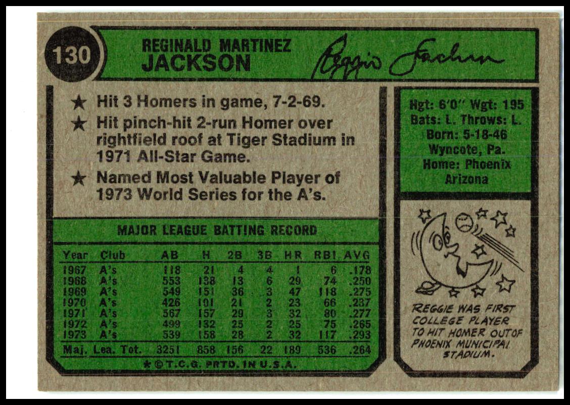 1974 Topps #130 Reggie Jackson Oakland Athletics