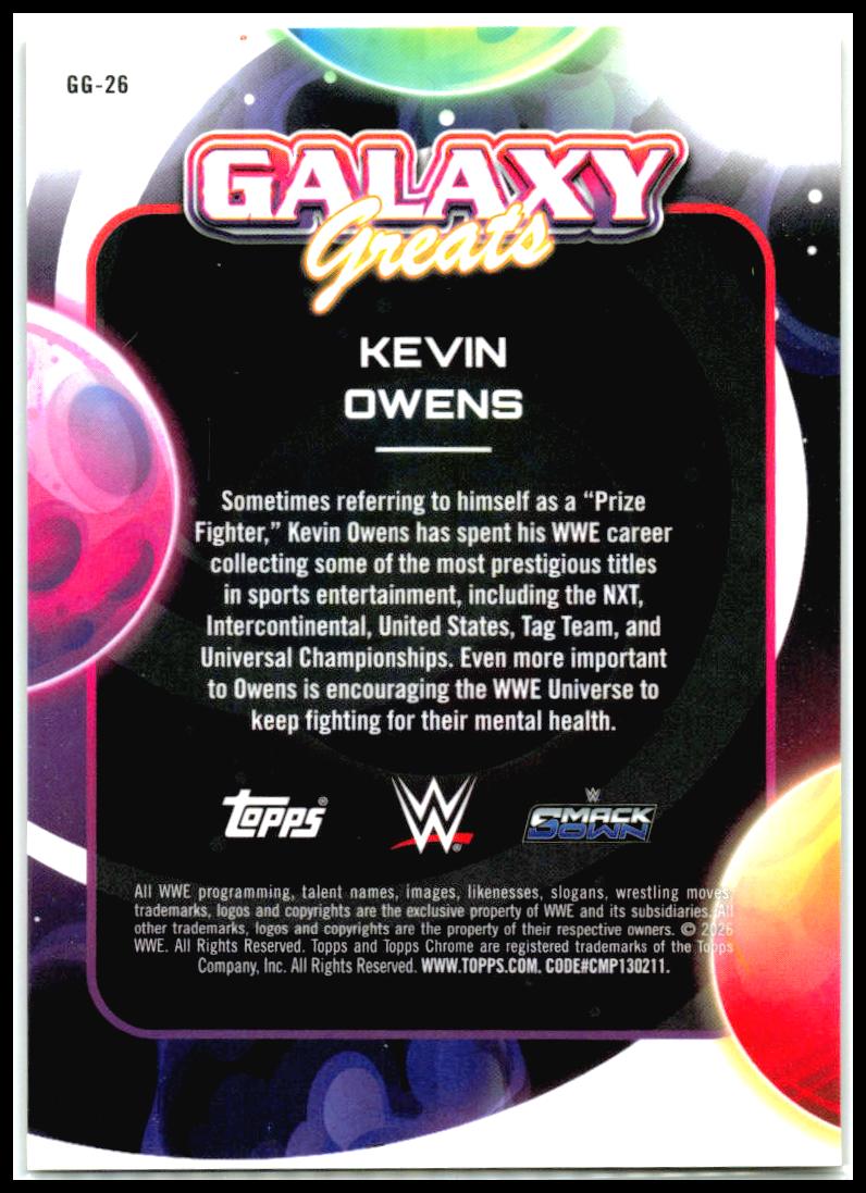 2026 Topps Chrome Cosmic WWE Galaxy Greats Gold Interstellar #/50 # Kevin Owens