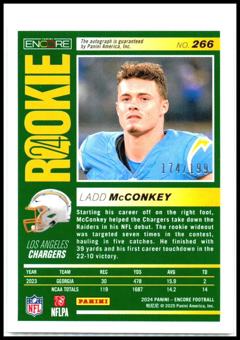 2024 Panini Encore Auto #/199 #266 Ladd McConkey RC AU Chargers