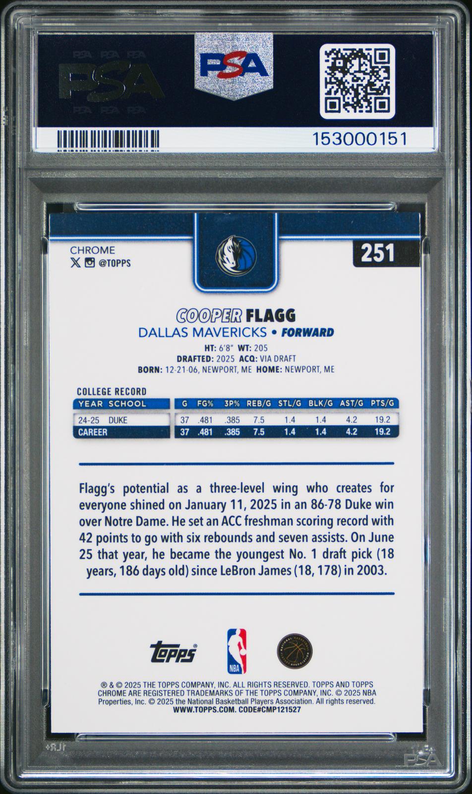 2025 Topps Chrome X-Fractor #251 Cooper Flagg
