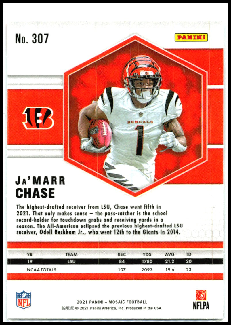 2021 Panini Mosaic #307 Ja'Marr Chase RC Cincinnati Bengals