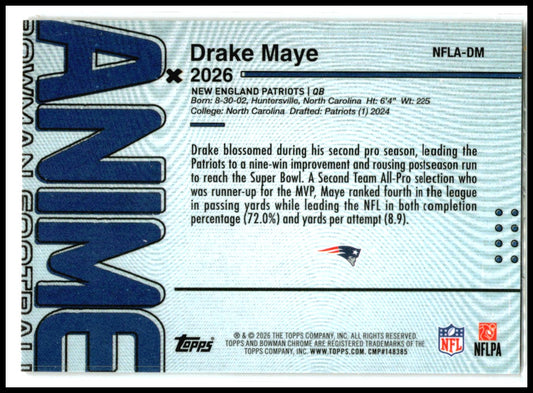 2026 Bowman Anime NFL Red Refractor /5 SSP Case Hit # Drake Maye Patriots