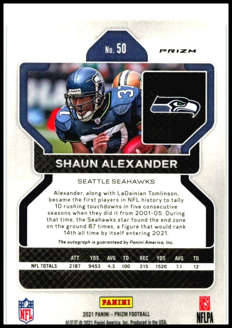 2021 Panini Prizm Autographs Prizm Silver #50 Shaun Alexander AU Seattle