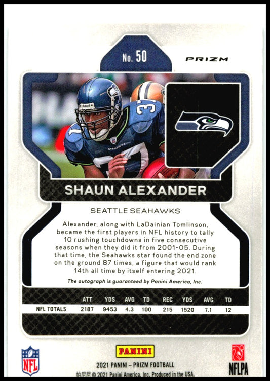 2021 Panini Prizm Autographs Prizm Silver #50 Shaun Alexander AU Seattle