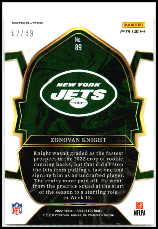 2022 Panini Select Dragon Scale Prizm #89 Zonovan Knight RC #/89 New York Jets