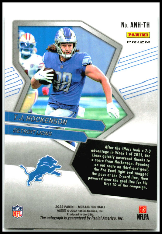 2022 Panini Mosaic Auto No Huddle Silver #ANH-TH T.J. Hockenson AU Detroit Lions