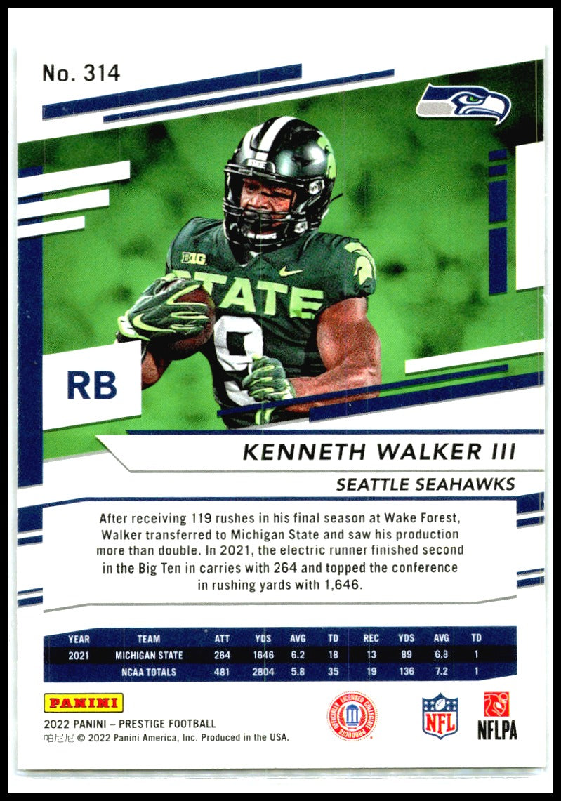 2022 Panini Prestige Xtra Points Sunburst #314 Kenneth Walker III RC Seattle