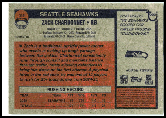 2026 Topps Heritage Chrome #228 Zach Charbonnet Seattle