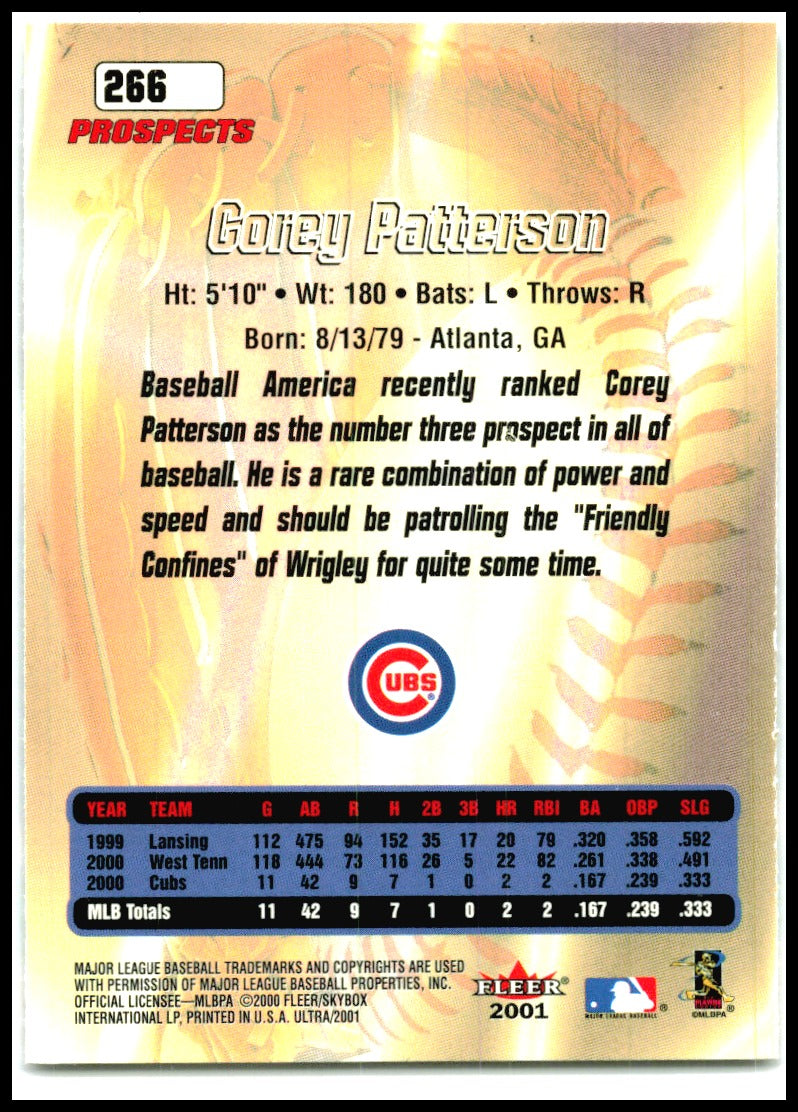 2001 Ultra #266 Corey Patterson Chicago Cubs