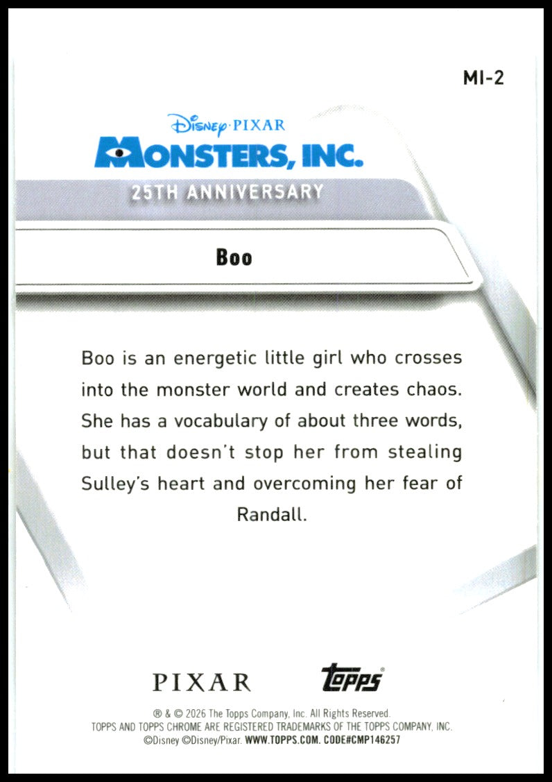 2026 Topps Chrome Disney Monsters, Inc. 25th Anniversary #MI-2 Boo
