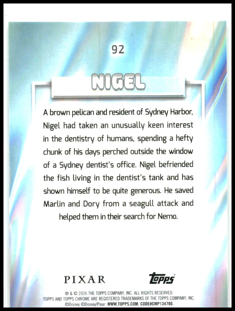 2026 Topps Chrome Disney Raywave Refractor #92 Nigel
