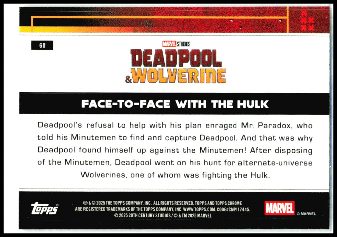 2025 Topps Chrome Marvel Deadpool Mini-Diamonds #60 Face-To-Face With The Hulk