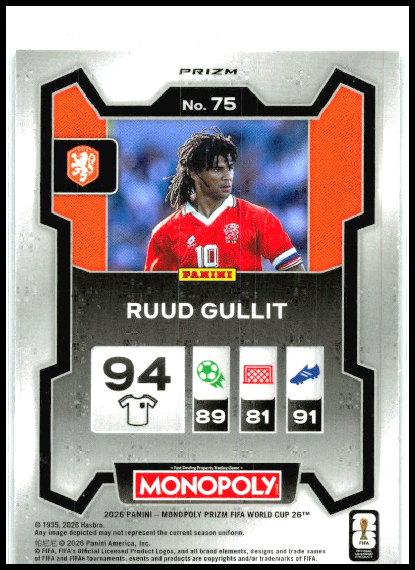 2026 Prizm Monopoly FIFA World Cup Four Corners Blue Wave #75 Ruud Gullit